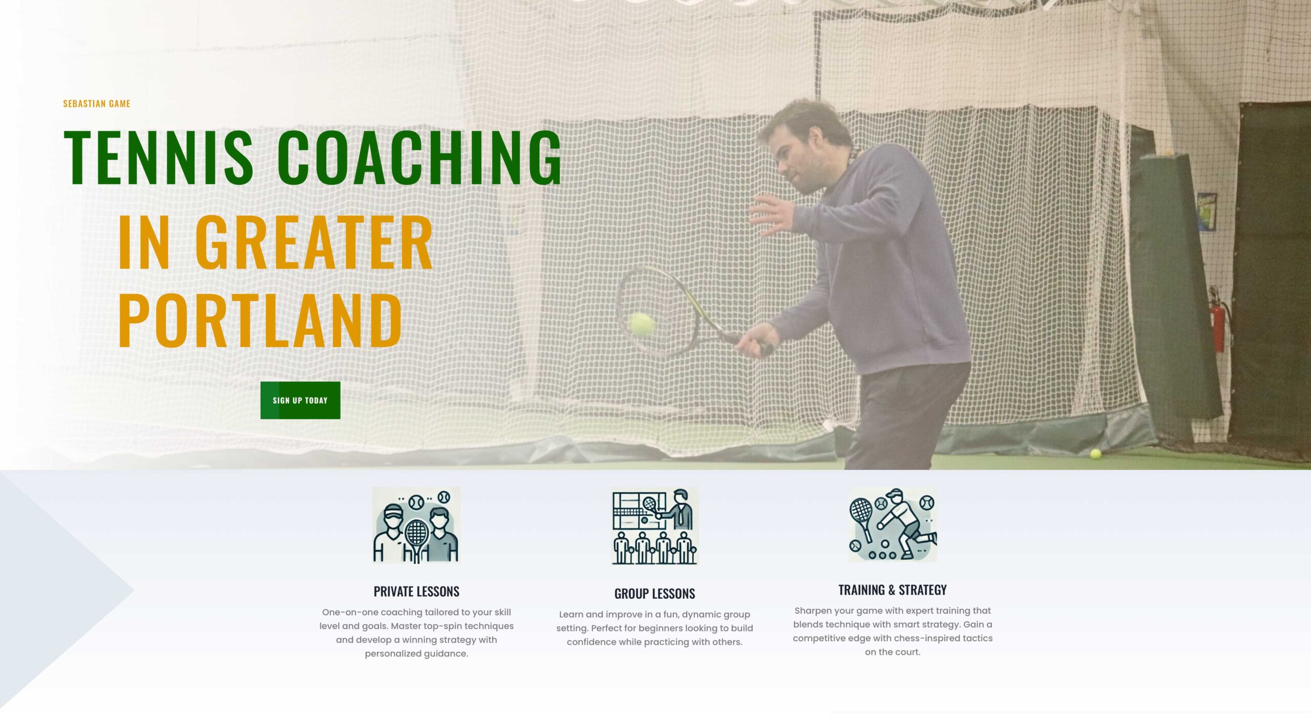 Screenshot of the home page of Coach Sebastian's webiste